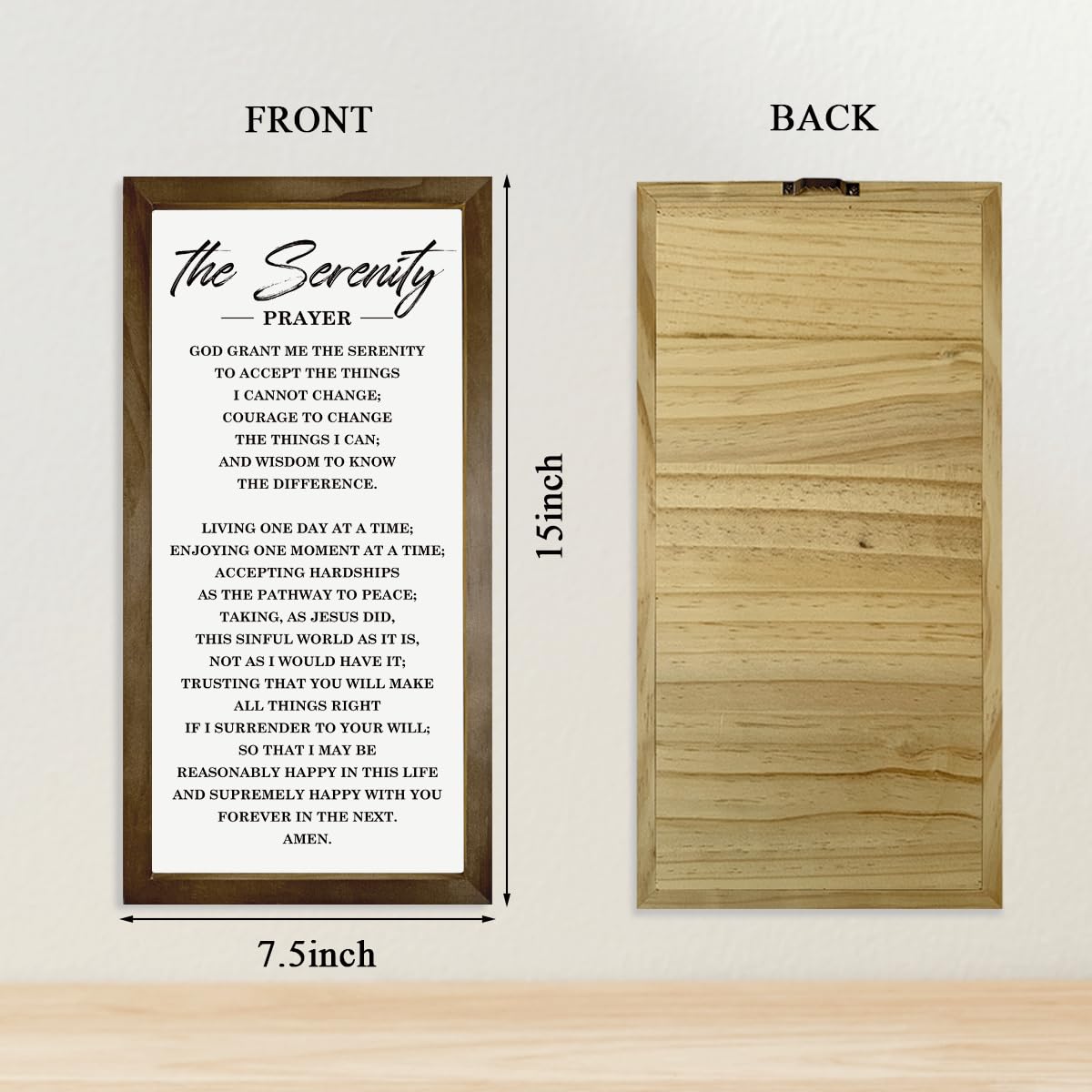 Christian Wall Decoration, Motivational Decor Signs, Farmhouse Wood Framed Sign 15×7.5×0.3 inches, Religious Home Decor, Church Room Wall Art, The Serenity Prayer Sign