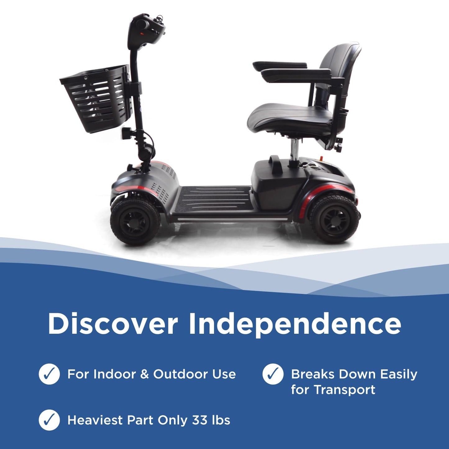 Journey Adventure Mobility Scooter – Lightweight Electric Motorized Travel Scooter for Adults & Seniors – Heavy Duty 300 Lb Weight Capacity – Red