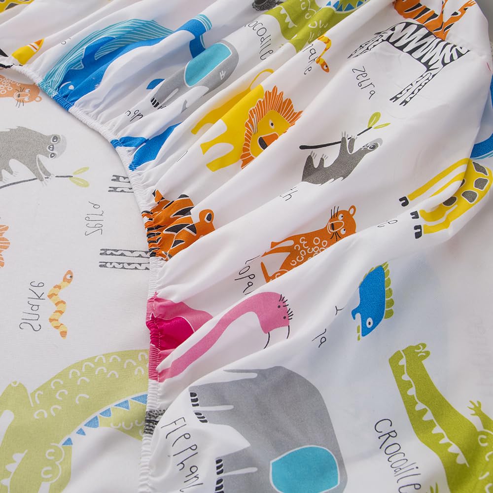 KWLOVER 2PC Soft Bed Fitted Sheet and Pillowcases Set,Cute Camels Printed Sheets for Kids Boys Girls Full Size Bed (Colorful Animals, Full)