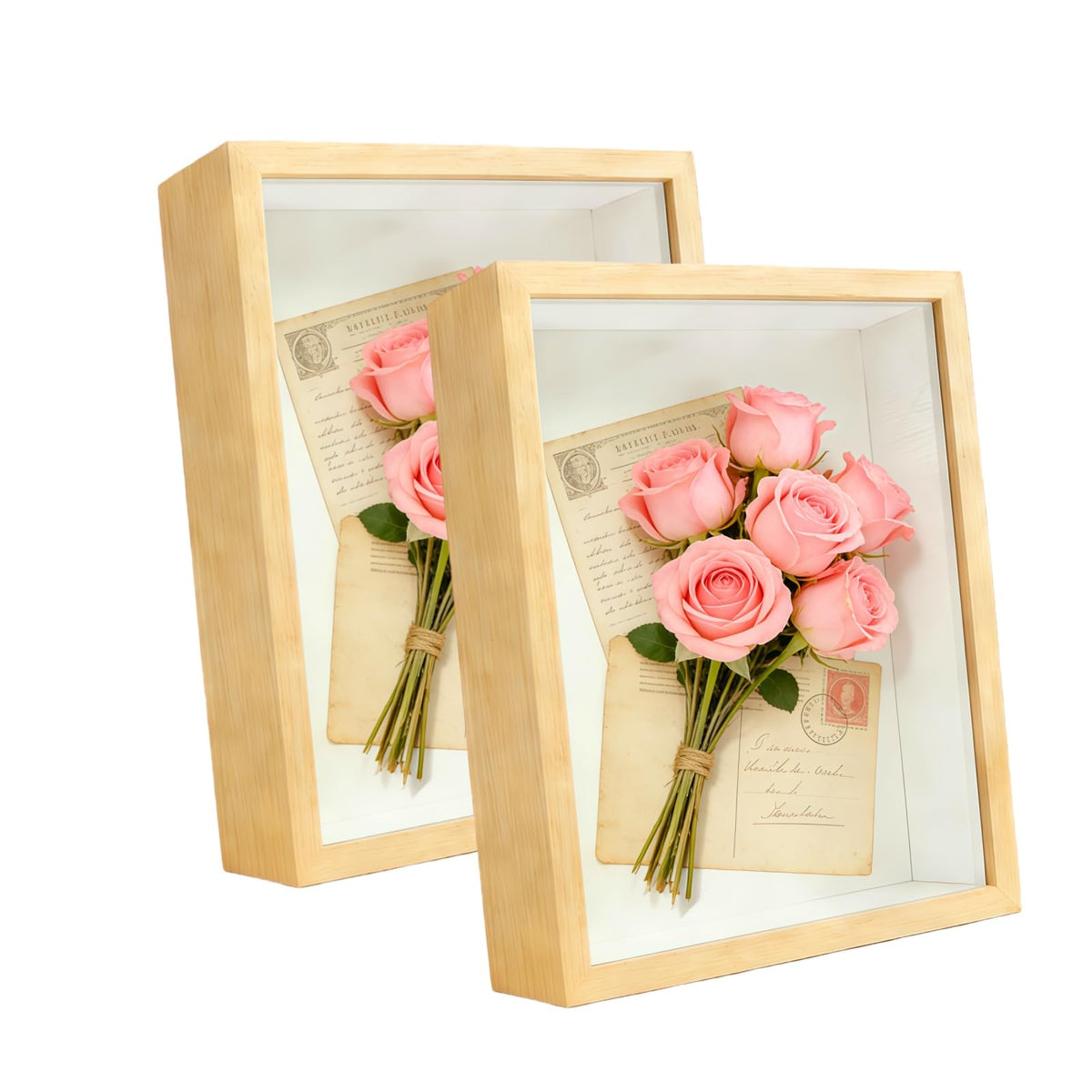 8x10 Shadow Box - 2Pack Wooden Deep Picture Frame with Shatter-Resistant Panel for Wall Decor | 3D Display Case for Military Medals, Flowers, Photos and Crafts | Easy to Open & Ready to Hang Gift Idea