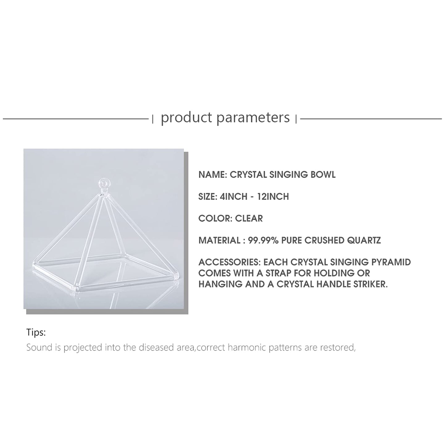KACYDI Clear Quartz Crystal Singing Pyramid (3-20 Inch) Healing Musical Instrument with Carry Case Bag for Sound Healing Meditation