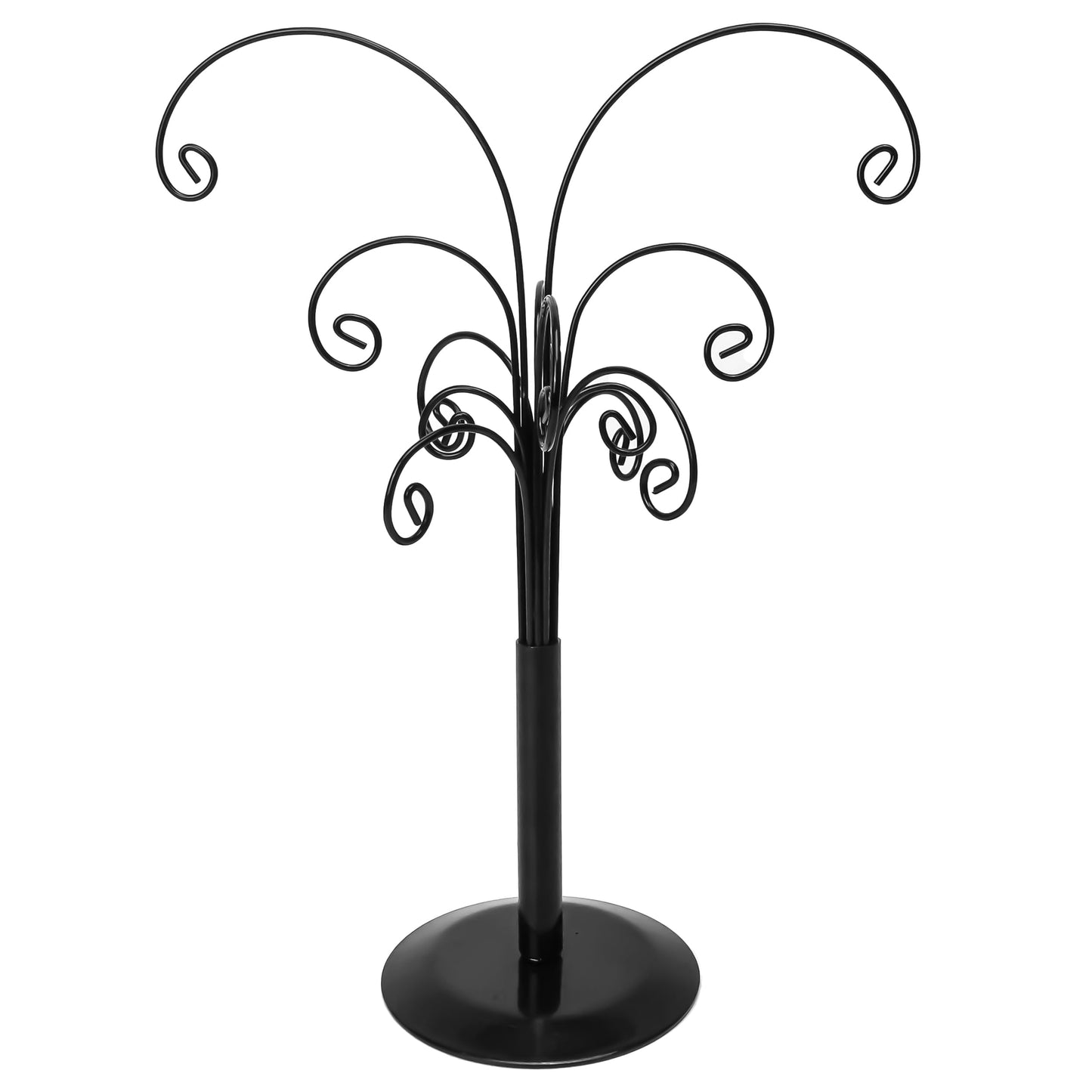Ornament Tree Display Stand Wire Tree – 10.6 Inch Black Rotating Wrought Iron Tabletop Holder with Multiple Hooks for Hanging Glass Ornaments, Balls, Jewelry, and Small Craft Items – Decorative Rack