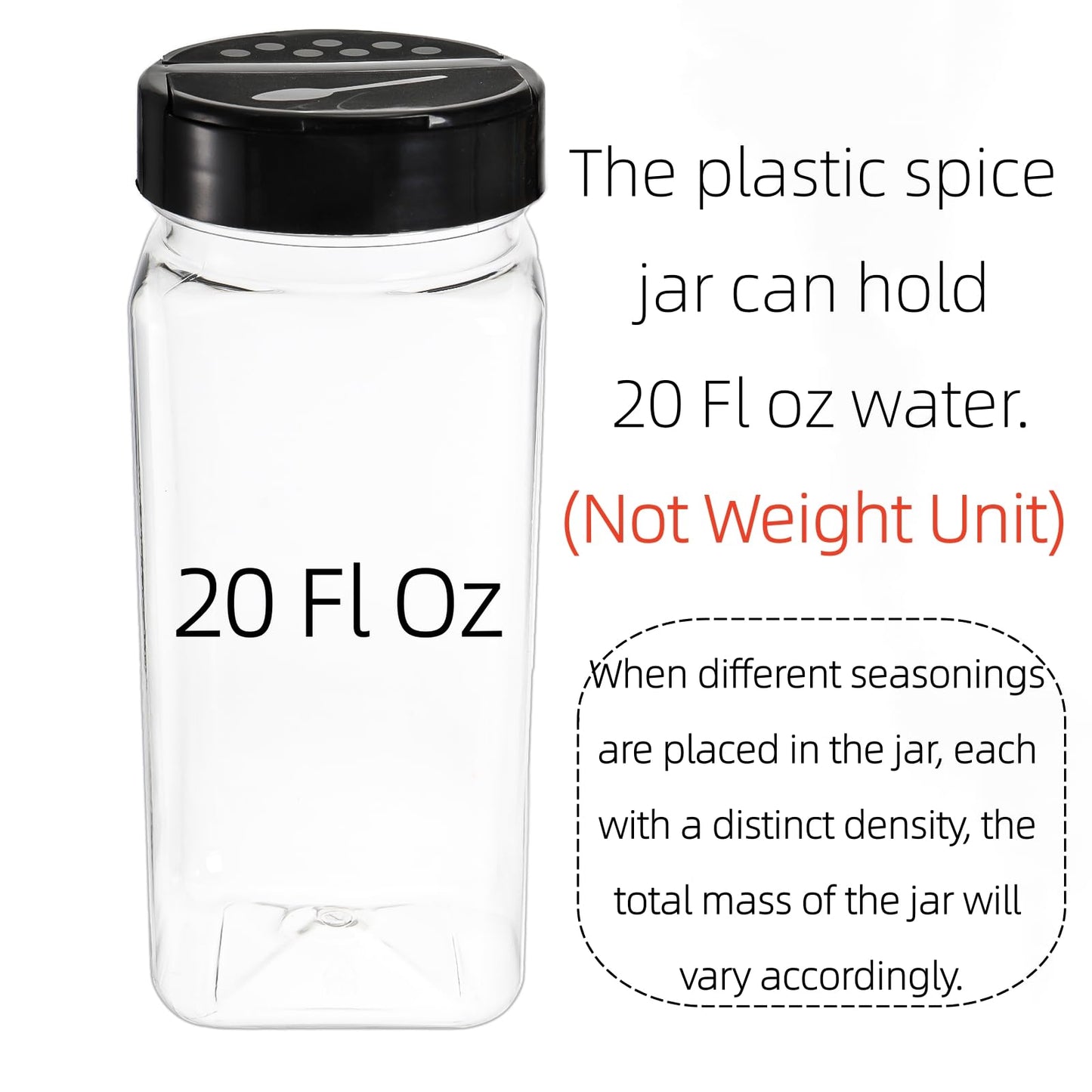 Hacaroa 16 Pack 20 Oz Plastic Spice Jars with Shaker/Pourer Lids, Square Large Empty Seasoning Containers Clear Spice Bottles for Dry Food, Condiments, Herbs, Powders