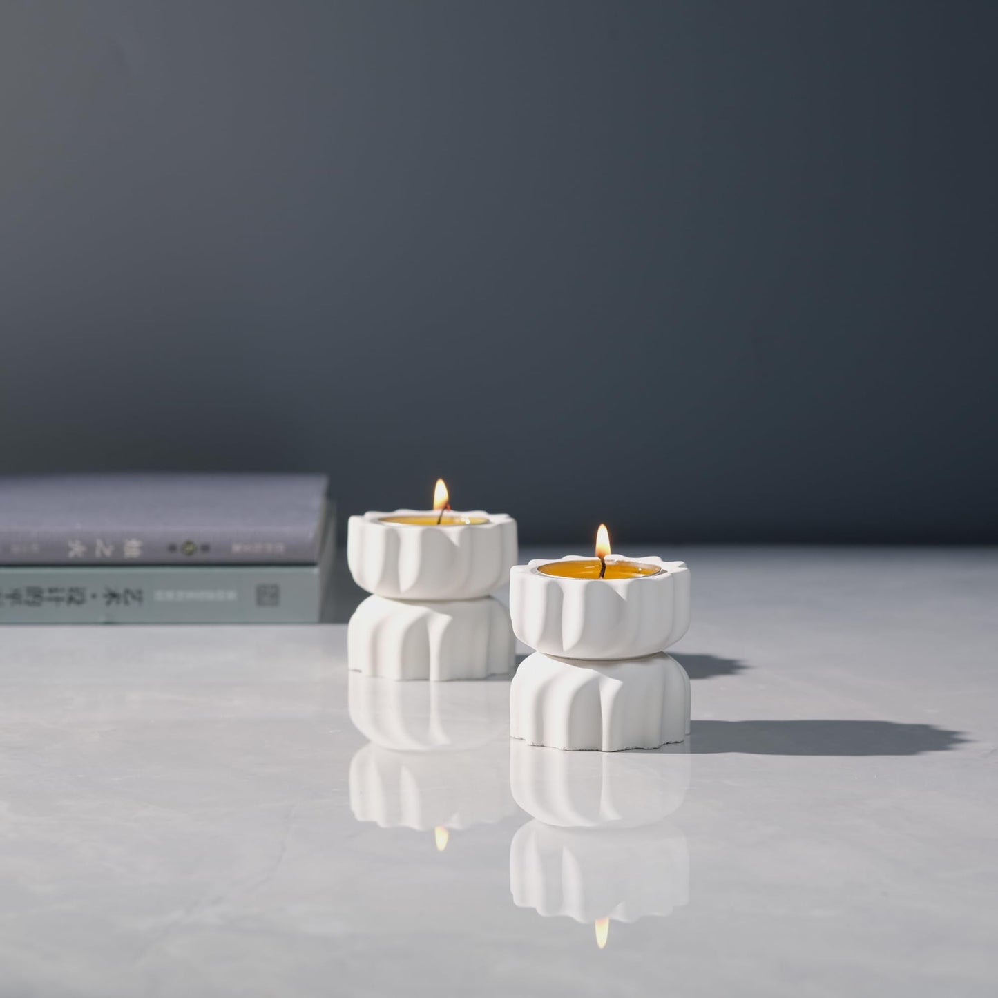 ICNBUYS Spiral Grain Tealight Candle Holder Set of 2; Cement Tea Light Votive Candle Holder with a Twist; Decorative Small Cement Tea Light Holder for Coffee or Dining Table Decor; 2 x 2.1 Inches