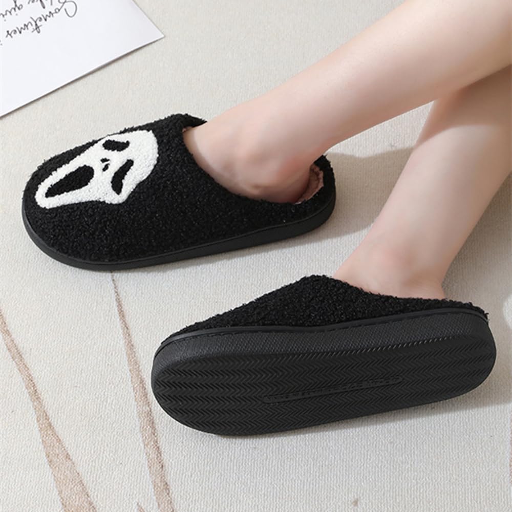 V OPXIN Halloween Slippers for Women Men Pumpkin Spooky Ghost Slippers Cozy Plush Warm Slip-on House Slippers Shoes for Indoor Outdoor Halloween Gifts
