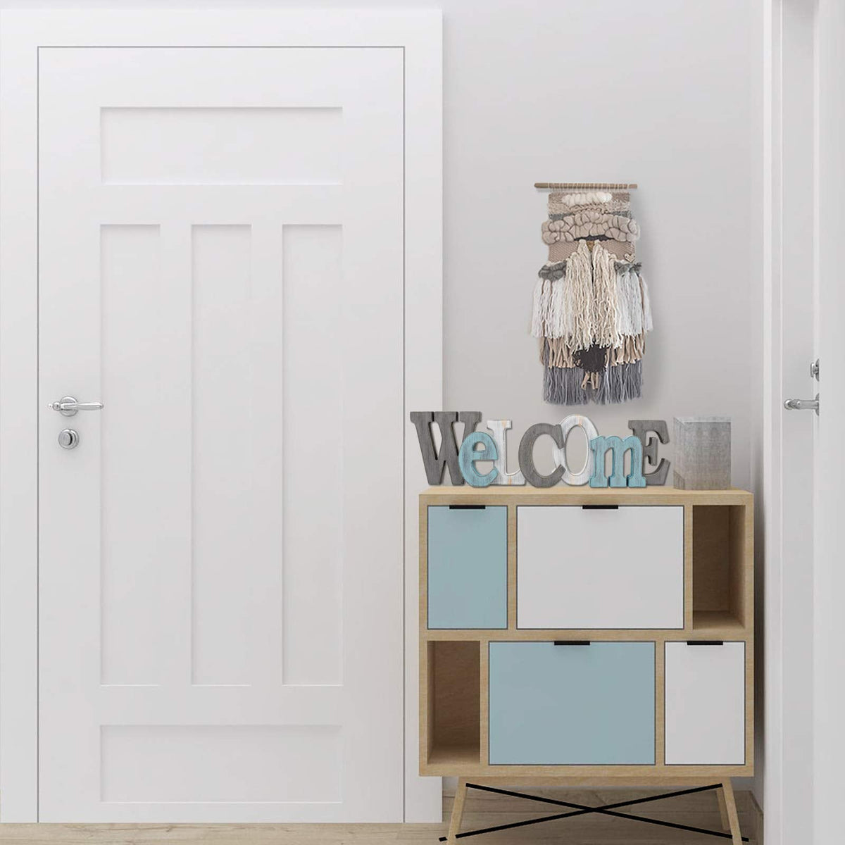 Waroom Home Rustic Wood Welcome Sign Decor - Decorative Block Word Letters, Hanging Wooden Cutout Wall Decoration (Gray)