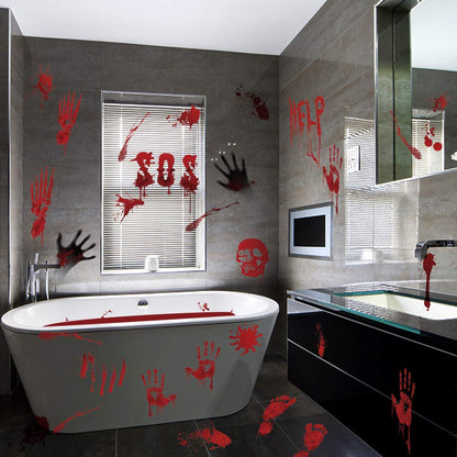 Tuzuaol 119 PCS Bloody Halloween Decorations Halloween Bloody Handprint Footprints Knife Stickers Window Wall Floor Clings Decals Horror Bathroom Zombie Party Decorations Supplies
