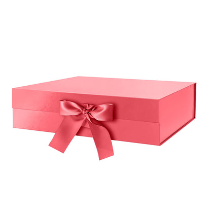 GREEN BEAN Large Gift Box with Lid for Presents 13x9.7x3.4 Inches, Red Magnetic with Ribbon Luxury Gift Box, Bridesmaid Proposal Box (Glossy Red)