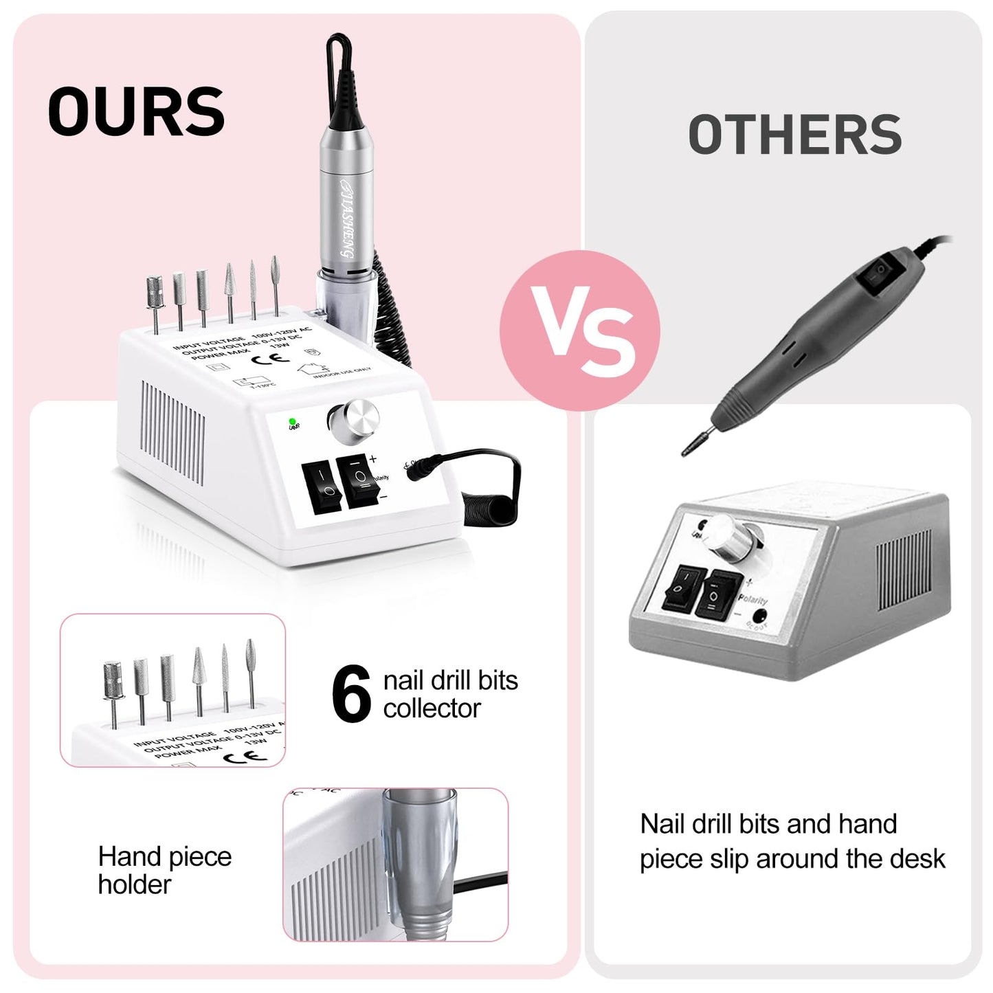 20000RPM Electric Nail Drill Professional Nail File Drill Acrylic Nails Kit for Manicure Gel Nail Polish Remover with 1 Pack of Sanding Bands(Pink)