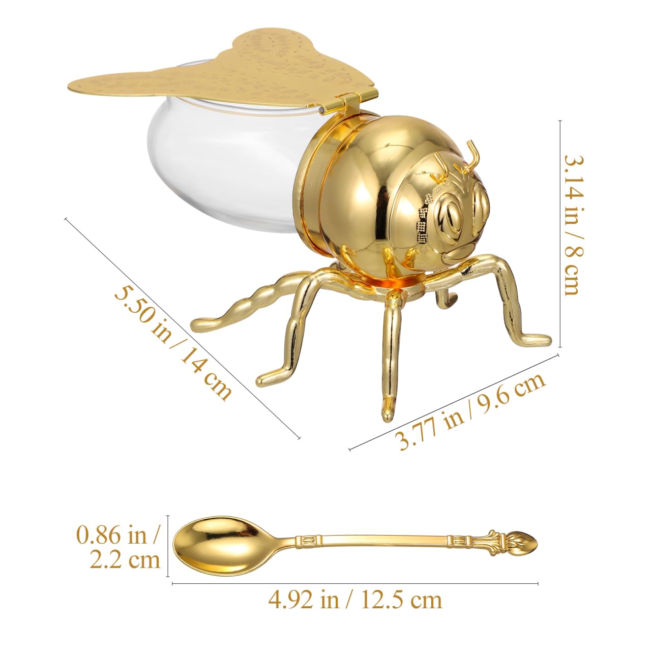 IMIKEYA Bee Honey Jar, Decorative Bee Shaped Honey Pot Bee Figurine Glass Honey Container Syrup Dispenser Crystal Condiment Pot Sugar Holder Bowl for Kitchen Home