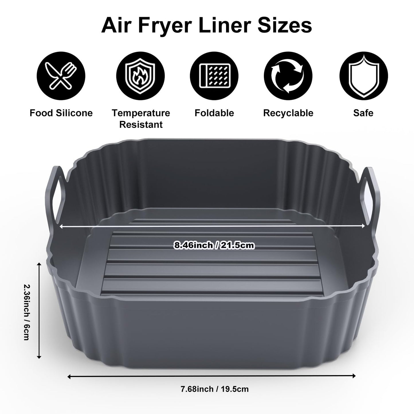 Square Silicone Air Fryer Liners 2 Pack, Compatible with Ninja AF141 181, 8.5 Inch Air Fryer Liners for COSORI 5-6.5 QT, Reusable Silicone Basket, Air Fryer Accessories