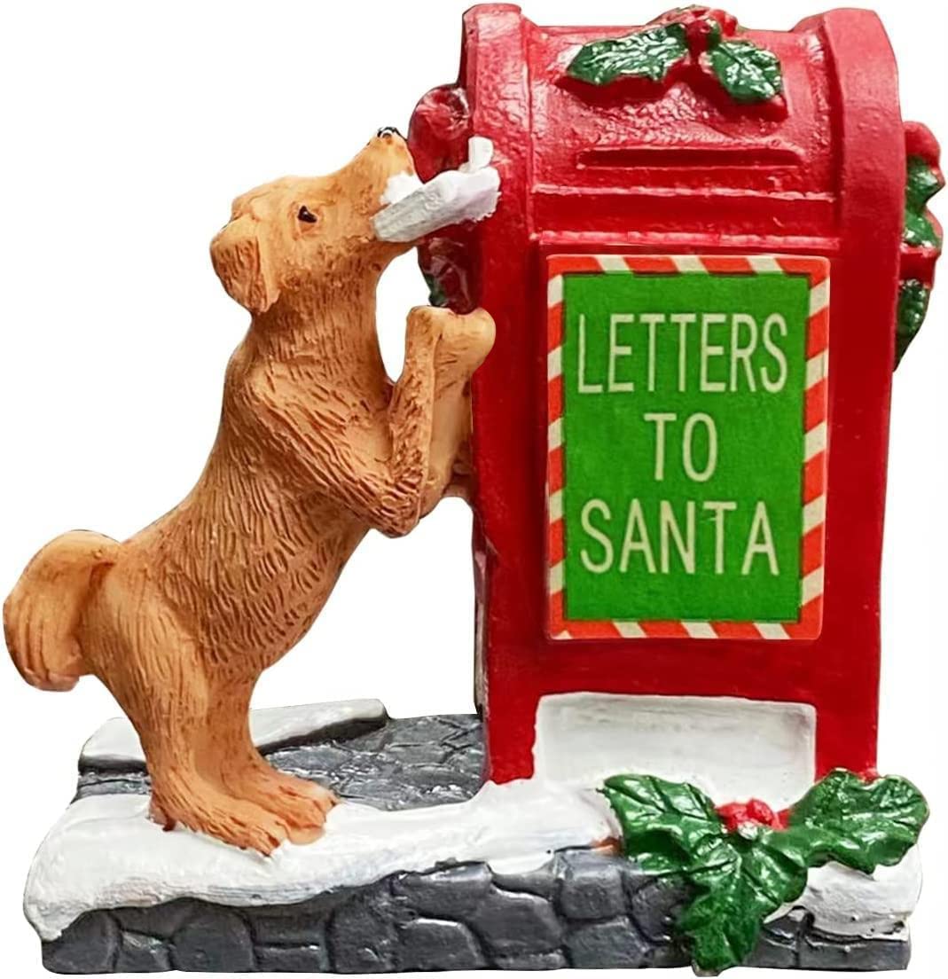 HUNTHAWK Christmas Village Accessories Santa's Mailbox Village Sets Home Collection Ornament Christmas Decoration Cute Resin Puppy for Christmas Festival
