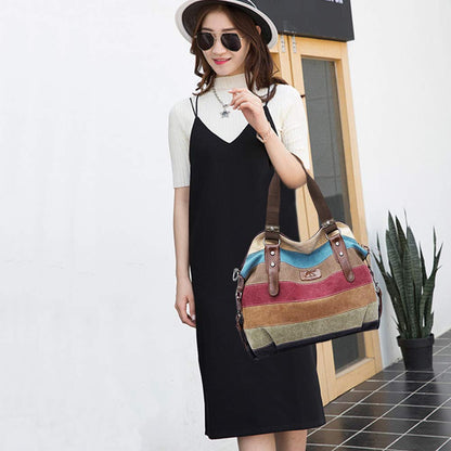 SNUG STAR Canvas Handbag Multi-Color Striped Lattice Cross Body Shoulder Purse Bag Tote-Handbag for Women (Multi Color D)