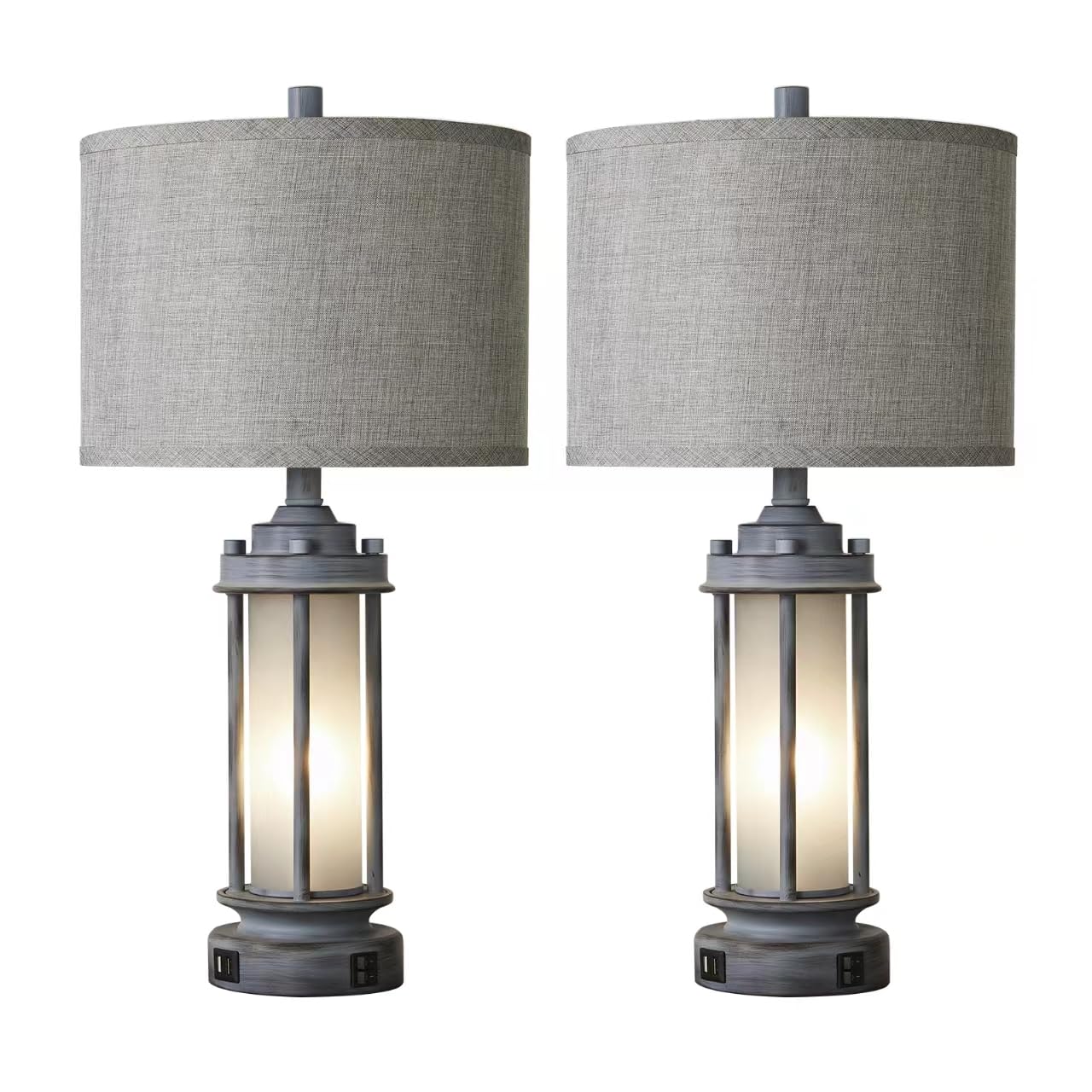 AIEAMPDO Set of 2 Rustic Table Lamps for Living Room with 2 USB C+A Ports