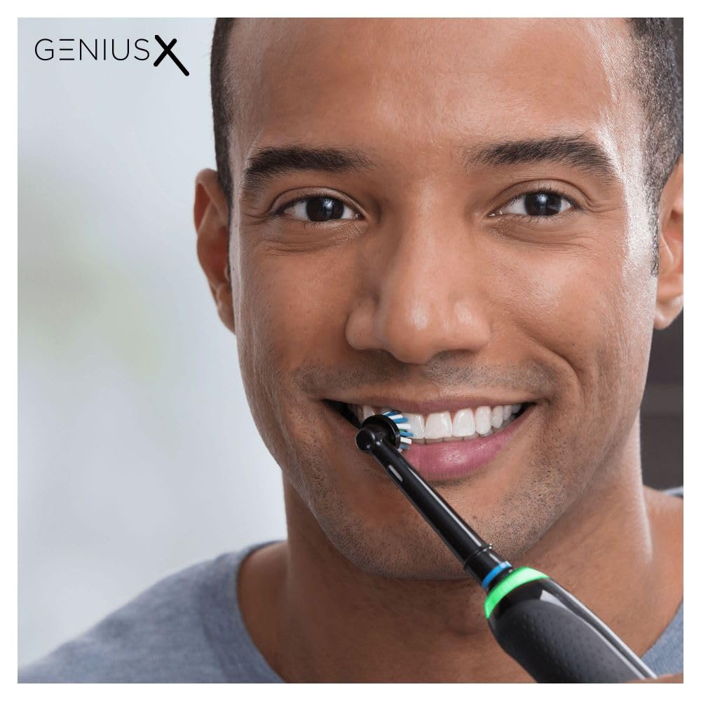 Oral-B Genius X Electric Toothbrush with Artifical Intelligence, App Connected Handle, 1 Toothbrush Head & Travel Case, 6 Mode Display with Teeth Whitening, 2 Pin UK Plug, Black