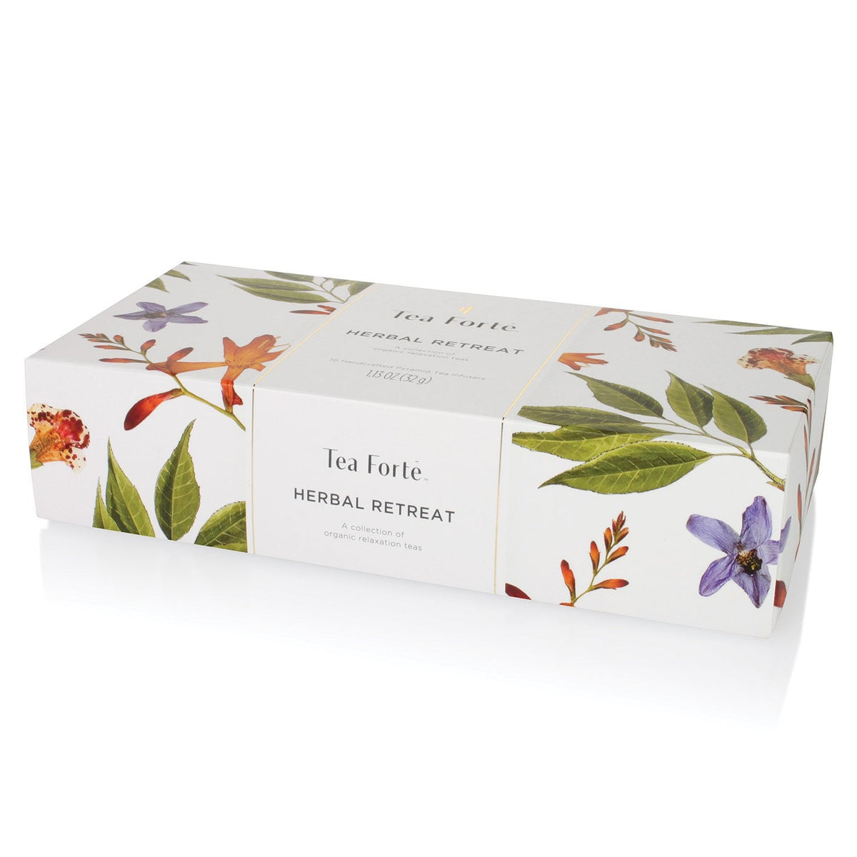Tea Forte Premium Petite Presentation Box Gift Set Sampler, 10 Count, 2 of Each Blend Individually Wrapped Handcrafted Pyramid Infuser Bags, Herbal Retreat Tea