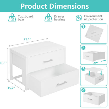 BOLUO Stackable Storage Drawers Closet Organizers and Storage Fabric White 2 Drawer Dresser for Bedroom 2 Packs Modern