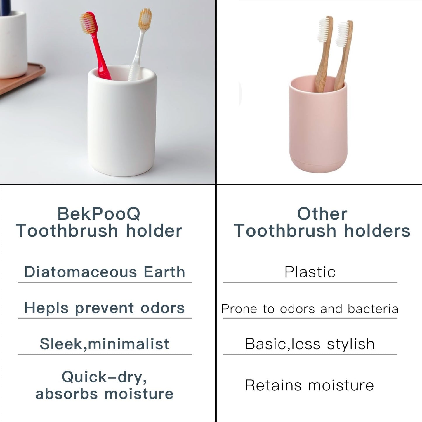 Nature Diatomite Toothbrush Holders for Bathrooms,Drying Stone Electric Toothbrush Holder, Toothpaste Holder, Water-Absorbent, Hand Made, Toothbrush Organizer for Bathroom Countertop, White