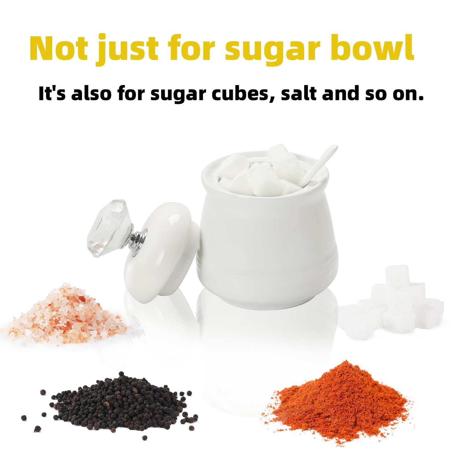 ONTUBE Ceramics Sugar Bowl with Crystal Lid and Spoon 12oz, Silver