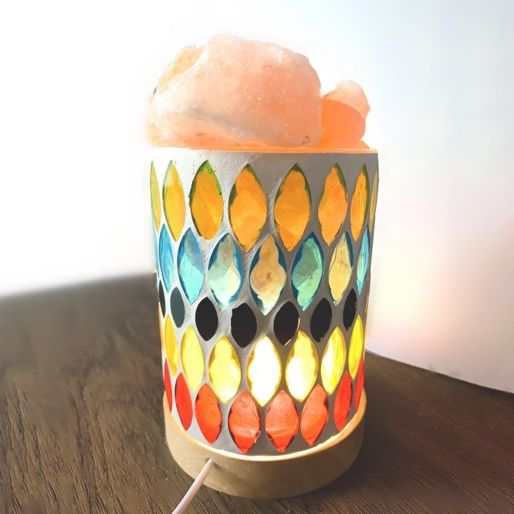 JUEFANG Himalayan Salt Lamp, Warming Turkish Persian Mosaic Glass Night Light with USB Power Home DecorationBirthday Gift (Tall-Rhombus)