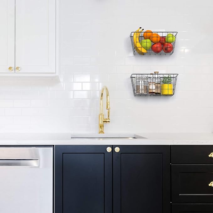 MaraFansie Over the Cabinet Door Organizer Wall Wire Baskets Hanging Kitchen