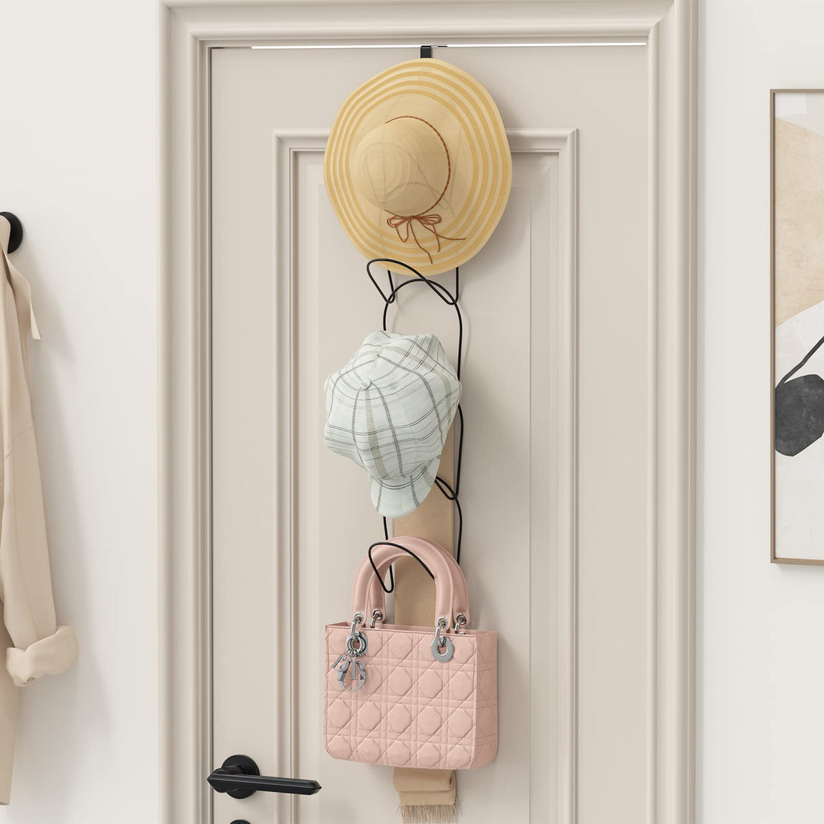 LINFIDITE 15 Pack Hat Rack Hanger Holder Organizer Closet Hanging Baseball Cap Display Storage Rack for Scarves Handbags Towels Clothes Ties Over Door Wall Mounted w Hanging Hook Black