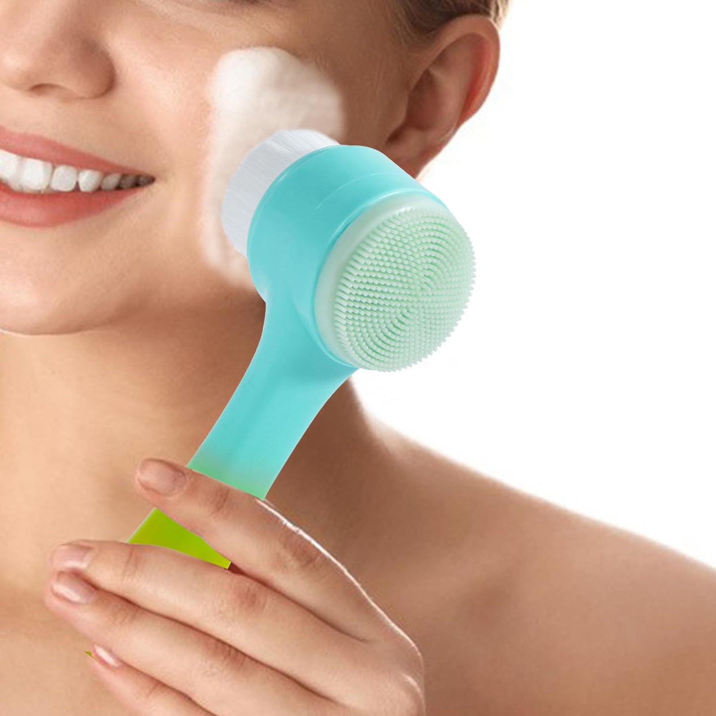 Face Brush 2 in 1, Facial Cleansing Exfoliating Scrubber Brush, Silicone Double Side Manual Face Wash Scrub Brush with Soft Bamboo Charcoal Fiber for Deep Pore Cleansing, Massaging, Skin Care