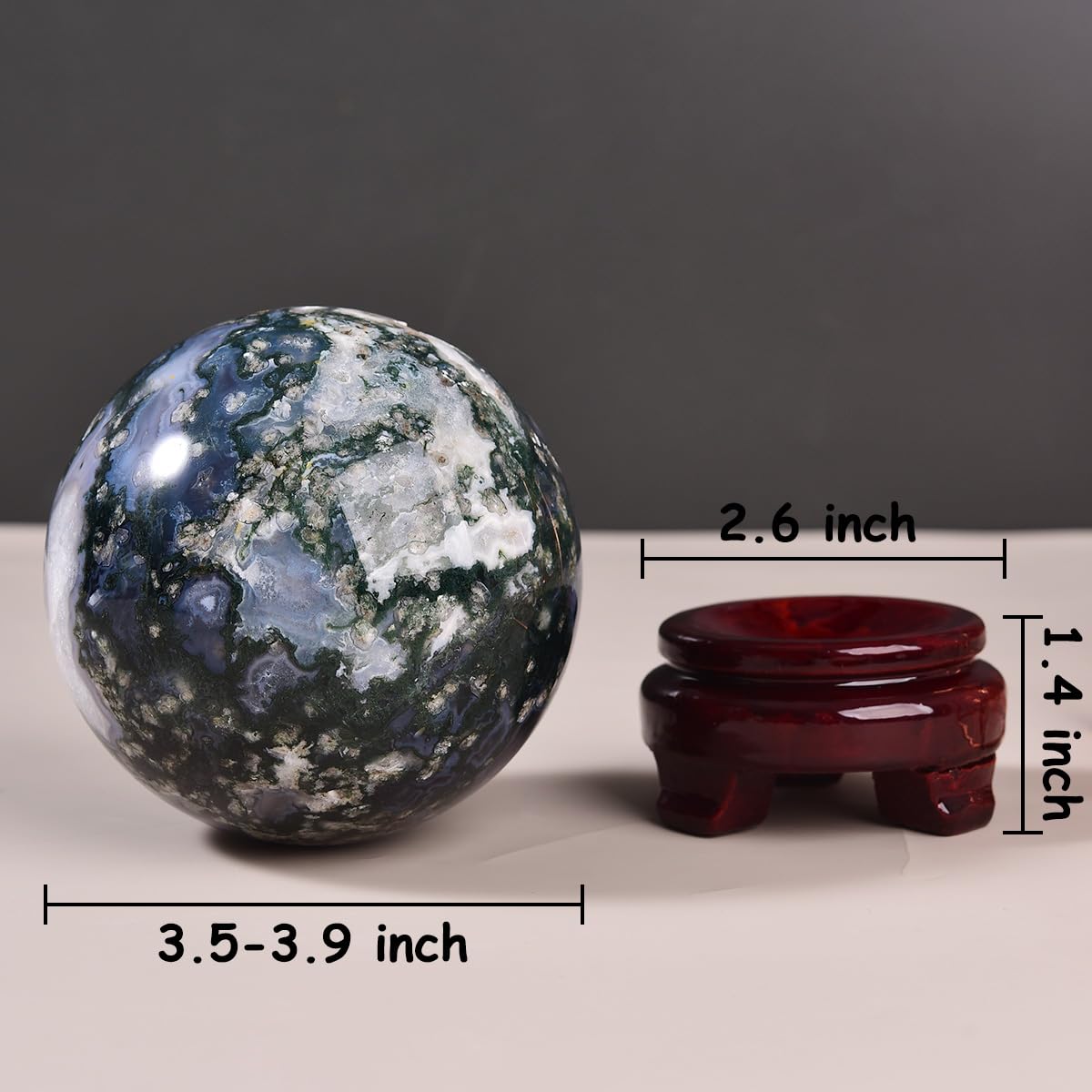 MOGEMT Large Moss Agate Crystal Sphere Natural Healing Crystal Ball with Stand Meditation Decorative Balls Home Decor 90-100mm/3.5-3.9"