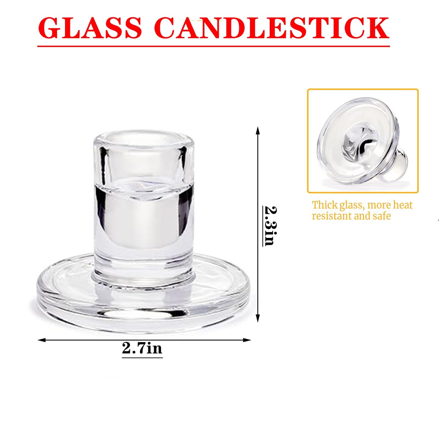 24 Pack Clear Glass Taper Candle Holders, 2.5 Inch Small Candlestick Stands for for Candle Sticks Christmas Party Living Room Dinner Advent Decoration (24)