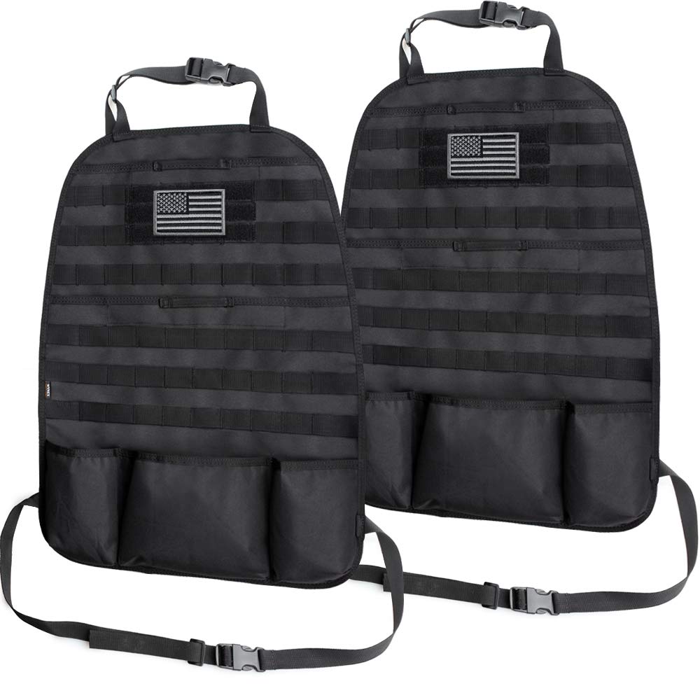 WYNEX Car Seat Back Organizer, Tactical Molle Vehicle Panel Universal Fit Car Backseat Cover Protector with 3 Storage Pouch - 2 Packs