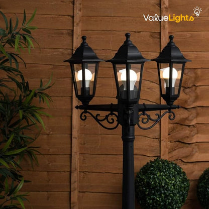 MiniSun | Traditional Victorian Style 2.2m Black 3 Way Outdoor Lamp Post Light | Post Lights, Home Décor & Improvement Essential