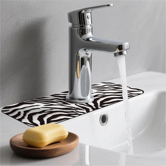 Kitchen Sink Splash Guard，Black-white checkered- Faucet Mat Sink Gadgets-Super