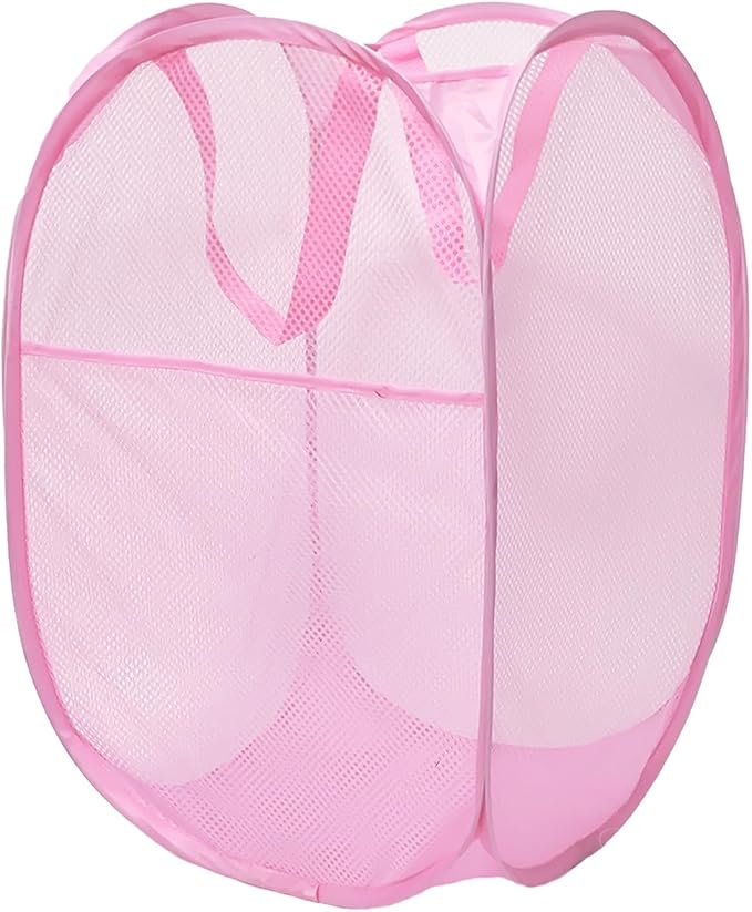 The upgraded pop-up laundry basket features a breathable side pocket mesh design