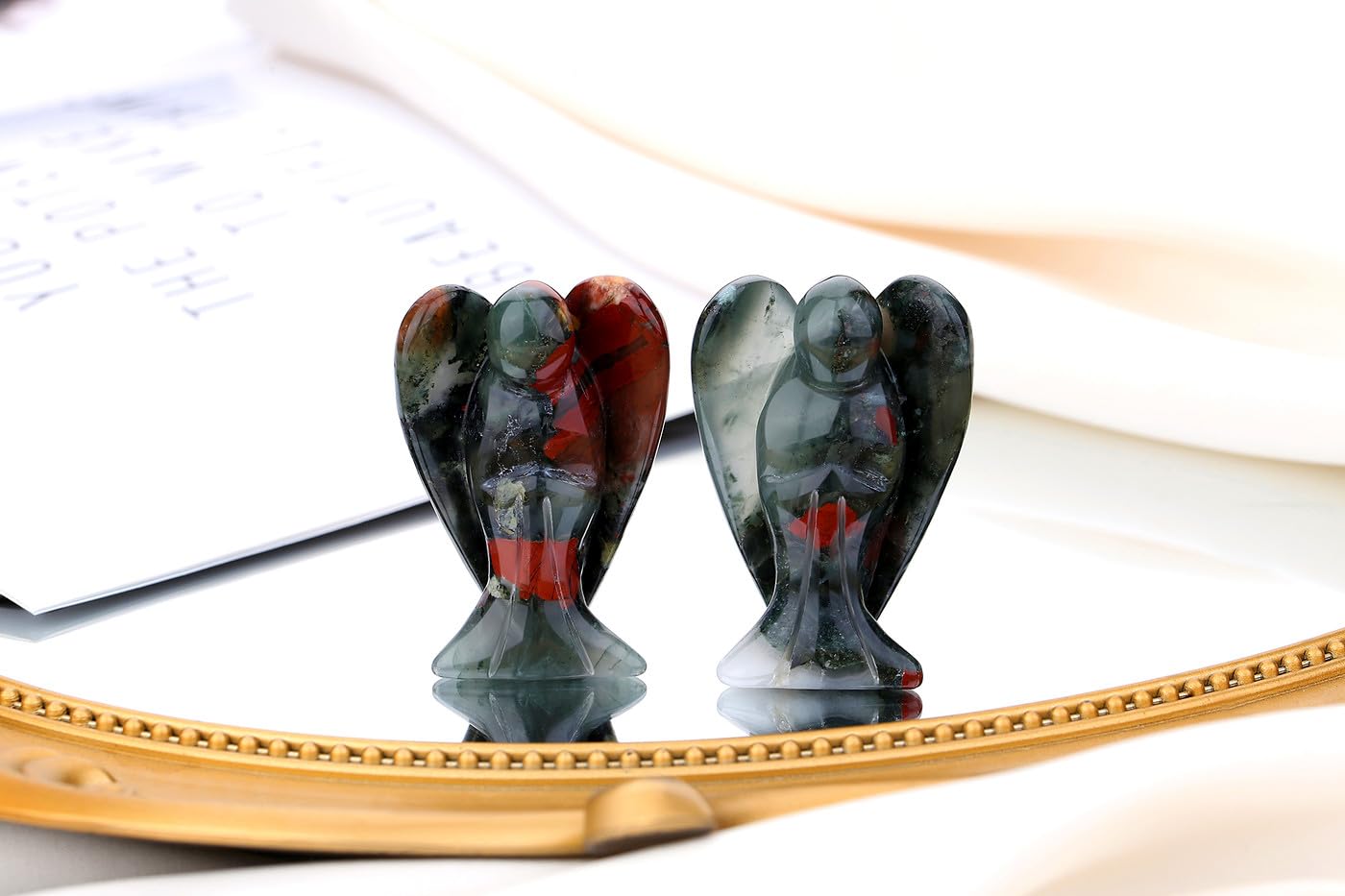 QINJIEJIE African Bloodstone Crystals Angel Decor Peace Statue Stone Guardian Angel Healing Hand Carved Gemstones Cute Pocket Figurines Room Office Desk Decorations Gifts for Women