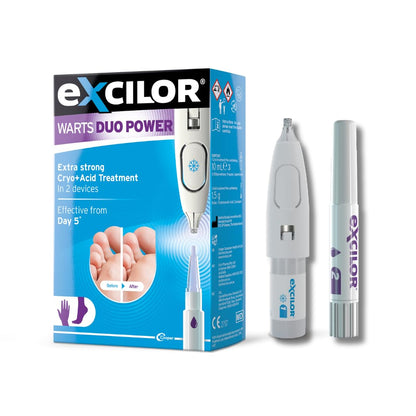 Excilor Warts Duo Power Treatment - Extra Strong Effective Wart Verruca Removal - 2 Devices in 1 Box - Cryo Freeze & Acid Treatment - Hands & Feet - Effective from Day 5 - Clinically Proven