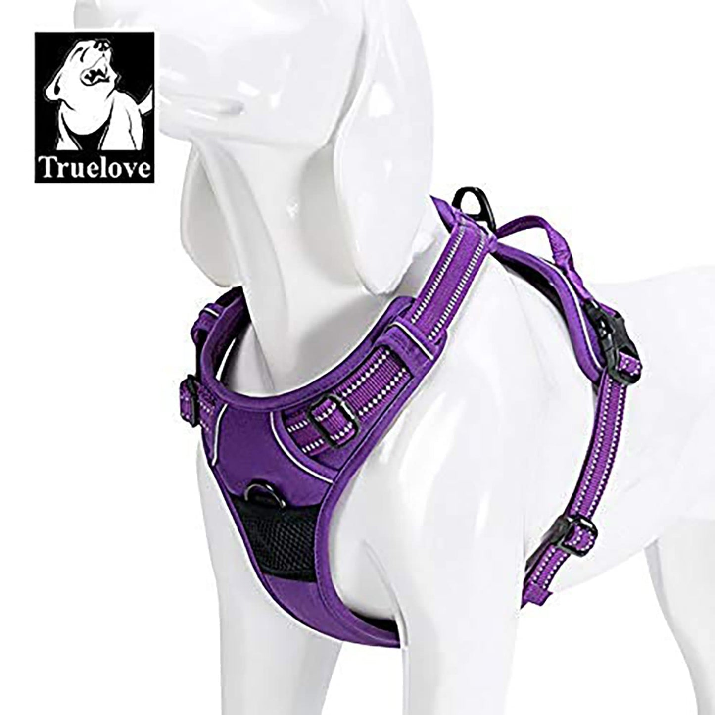 TrueLove Dog Harness TLH5651 No-pull Reflective Stitching Ensure Night Visibility, Outdoor Adventure Big Dog Harness Perfect Match Puppy Vest Now Available (Purple,M)