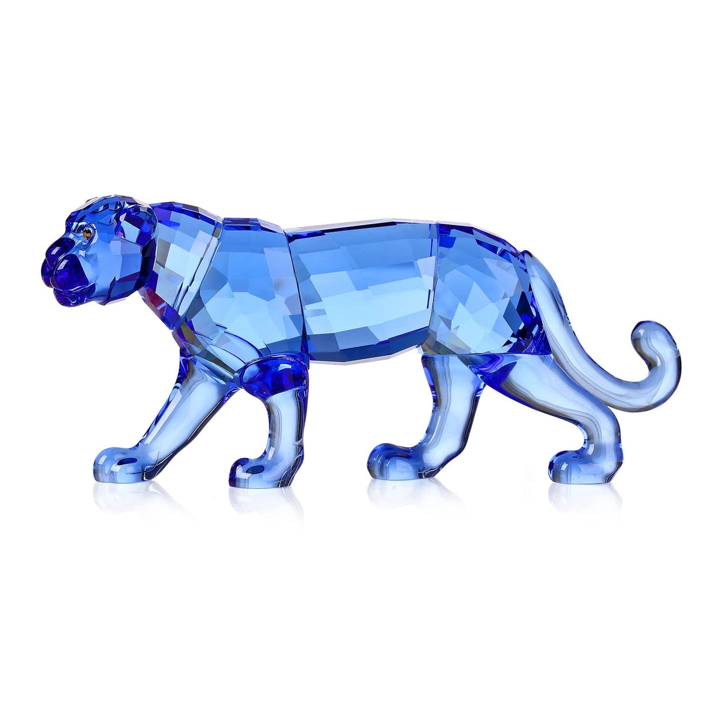 DOJOZ Crystal Leopard Cheetah Realistic Animal Art Figurine Collection Table top Ornament Statue Home Decor (Blue)