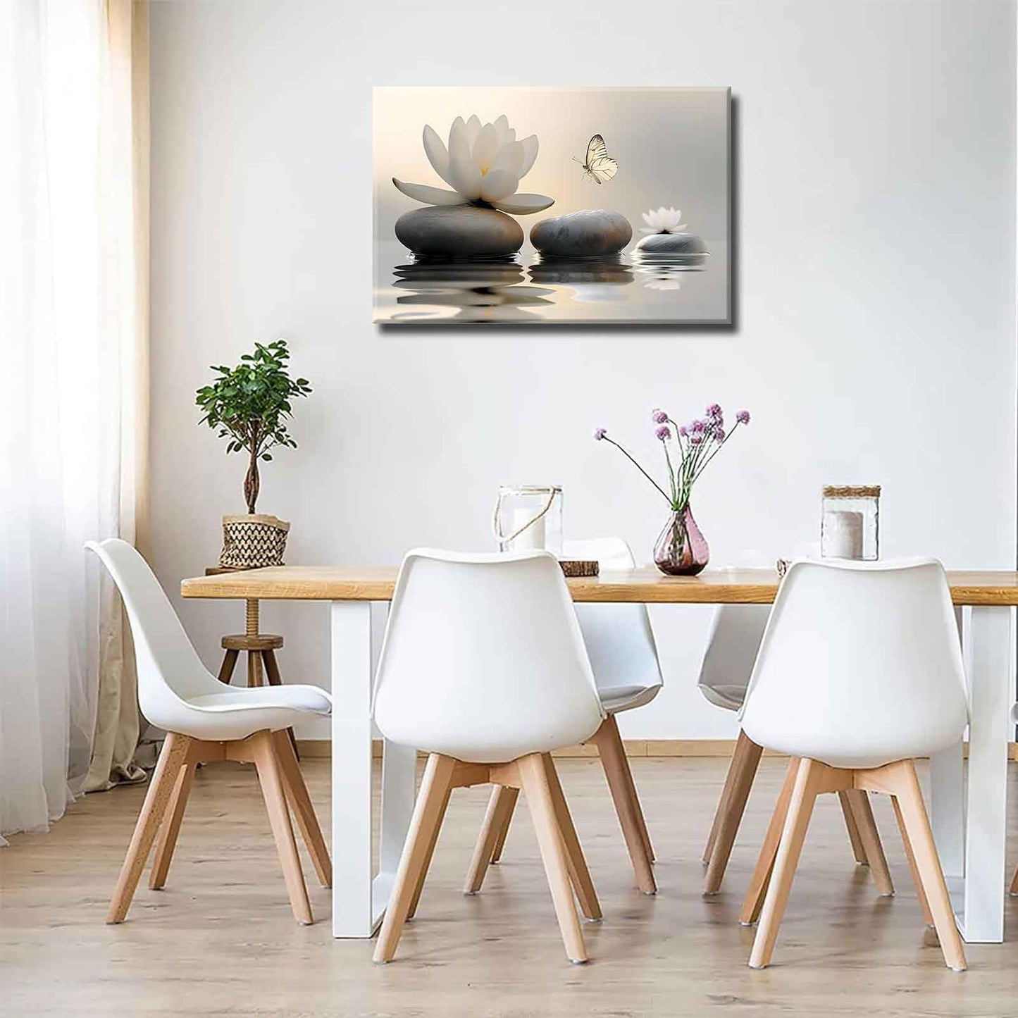 Zen White Lotus Canvas Wall Art Bathroom Decor Painting Pictures Living Room Meditation Spa Posters Prints for Modern Spiritual Yoga Bedroom Decoration Ready to Hang