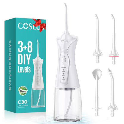 COSLUS Water Dental Flosser Pick for Teeth: 4 Modes Cordless Portable 300ML Larger Tank Water Teeth Cleaner IPX7 Waterproof Flossing Cleaning Picks for Home Travel Black C30(FC5360)
