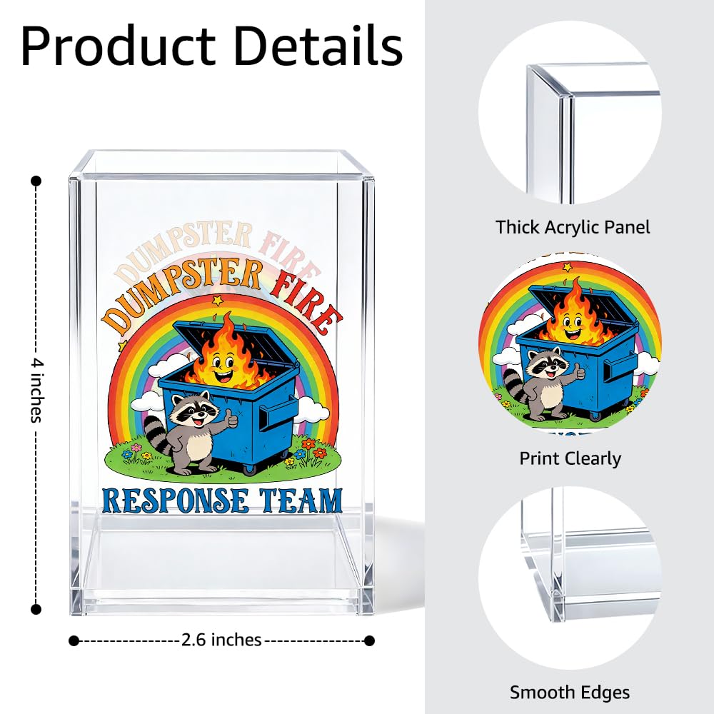 Gkodw Everything is Fine Cosmetic Organizer Pen Holder, Acrylic Desk Holder for Pen Pencil, Office Gifts for Coworker, Dumpster Fire Desk Accessory (Transparent64)