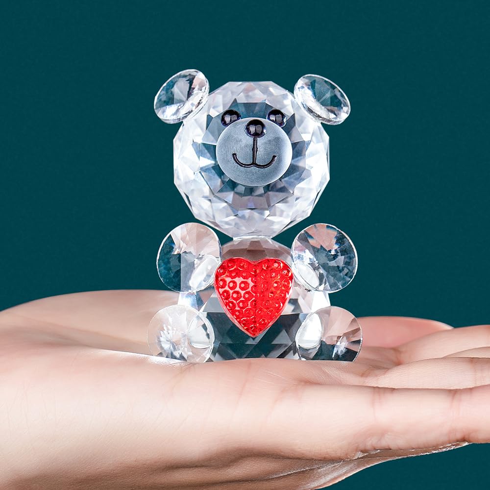 ZRENJHUS Crystal Bear Figurine Collection Pretty Glass Ornament Cute Statue Home Decor Table Animal Collectible Gift