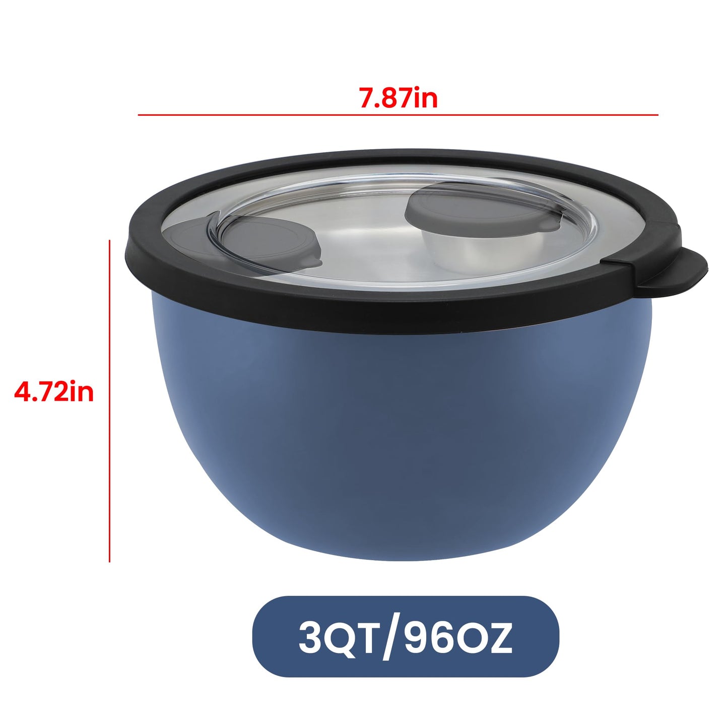Rorence Salad Bowl, 96oz Large 18/8 Stainless Steel Salad Bowl with Airtight Lid & Non-Slip Base, Kitchen Mixing Bowl for Meal Prep, Family Dinner, Party & Picnic, Blue