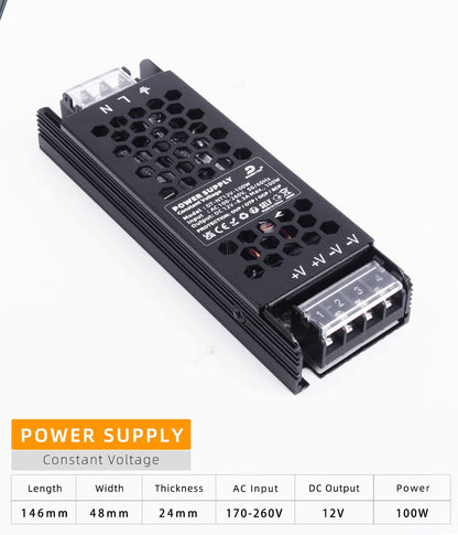 DUSKTEC LED Driver 12V 100W LED Transformer, Slim Power Supply 8.33A, AC 240V to 12V DC Constant Voltage Adapter, for Strip Light Cabinet Lights G4 MR11 MR16 Bulbs