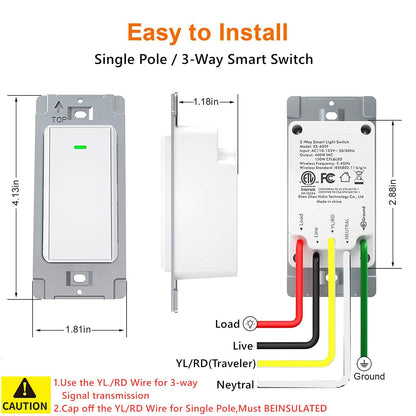 Nexete Smart Wi-Fi Double Light Switch, 2 in1 Single Pole Switch Compatible with Alexa Google Assistant & IFTTT,Remote Control, Timing Function No Hub Required (1-Pack Double)