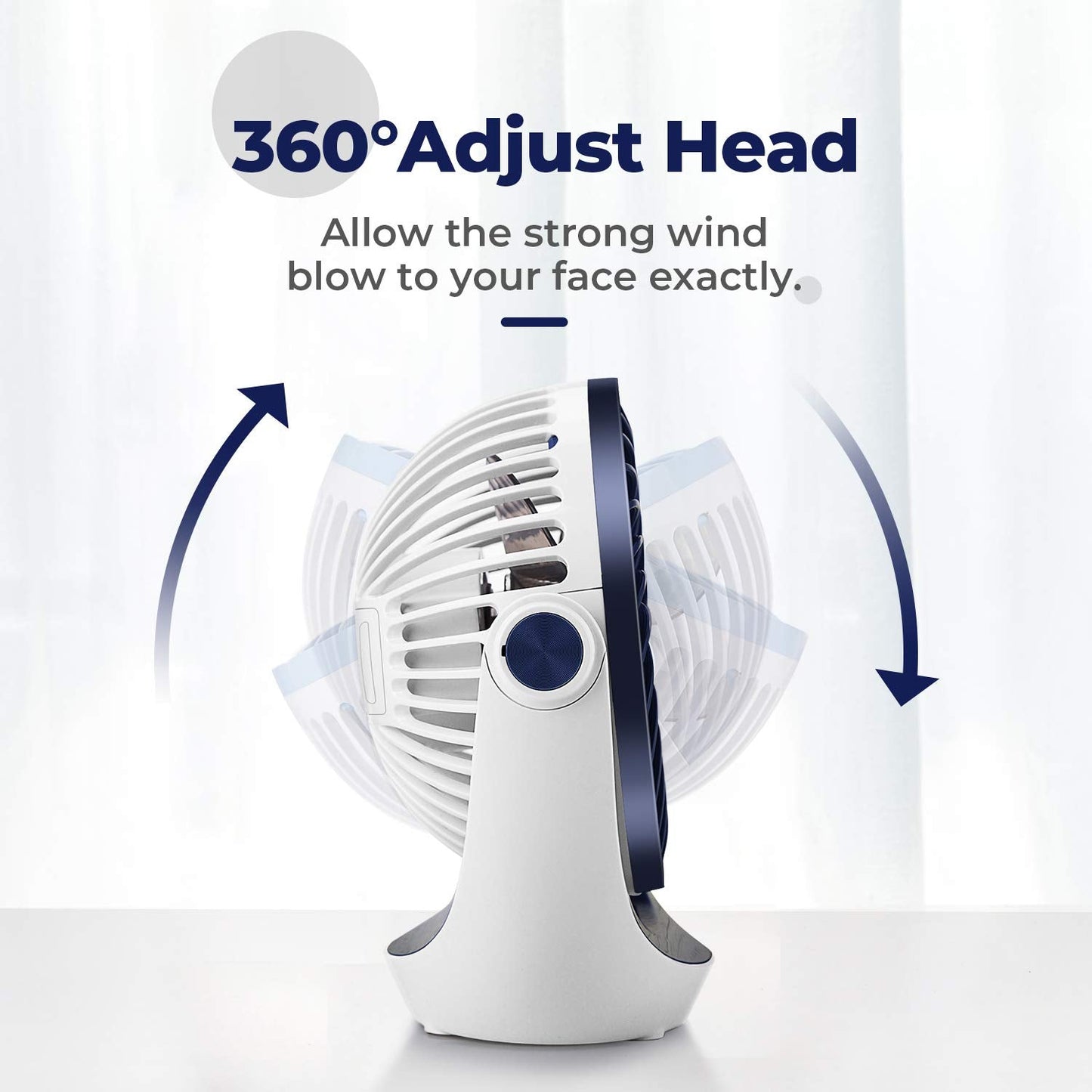 OCOOPA USB Desk Table Fan with Strong Airflow & Quiet Operation, Portable Cooling Fan Speed Adjustable 360°Rotatable Head for Home Office Bedroom Table and Desktop