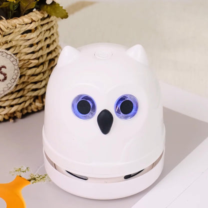 Hallocool Mini Crumb Vacuum Cleaner Owl Tabletop Crumb Sweeper Vacuum USB Recharging Craft Desk Vacuum Cleaner for Glitter Paper Scraps Eraser Crumbs Pencil Shavings Cookie Crumbs