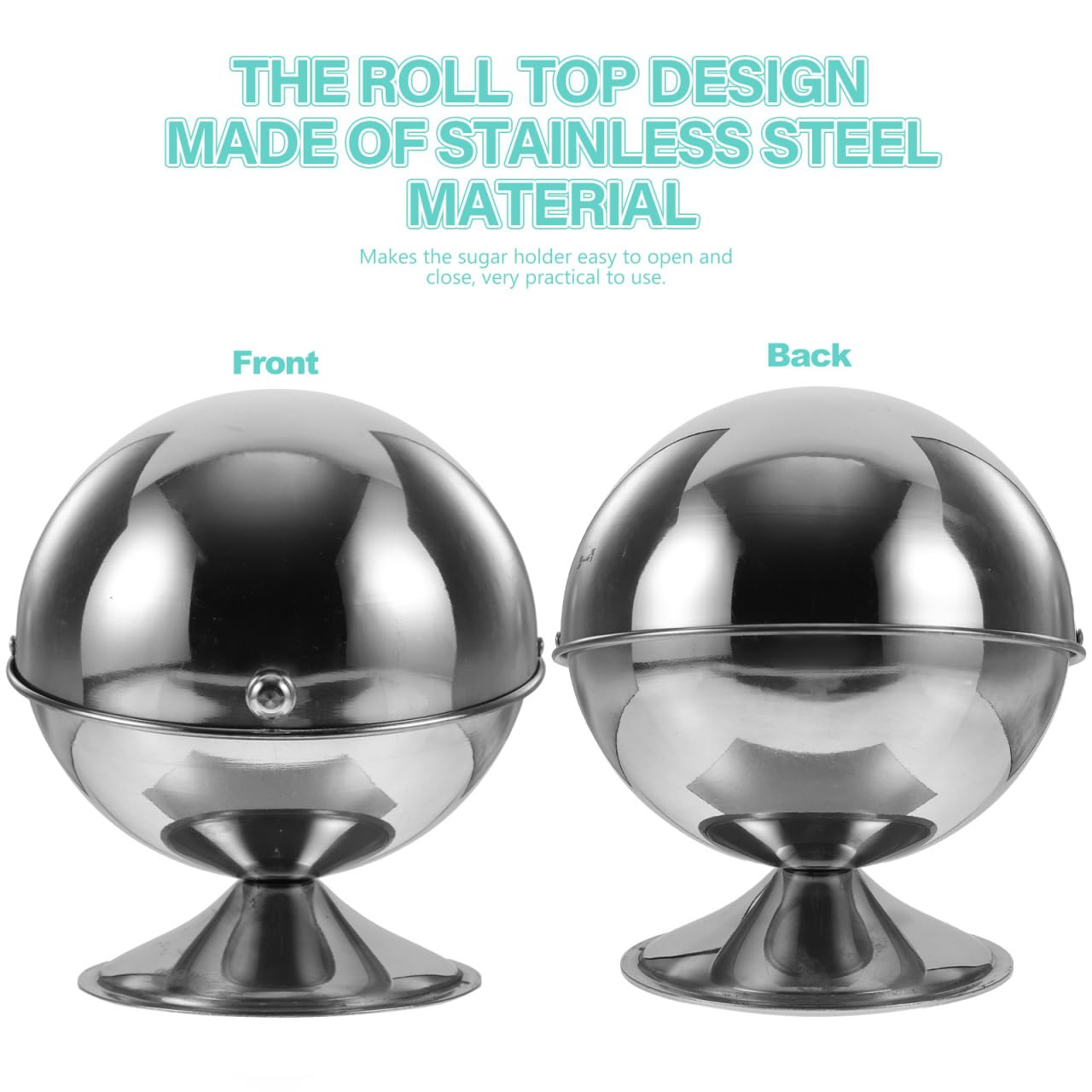 Yardwe Stainless Steel Sugar Bowl with Roll Top Lid Household Condiment Jar for Sugar Storage and Kitchen Salt Canister 6.69X5.11X5.11 Inches