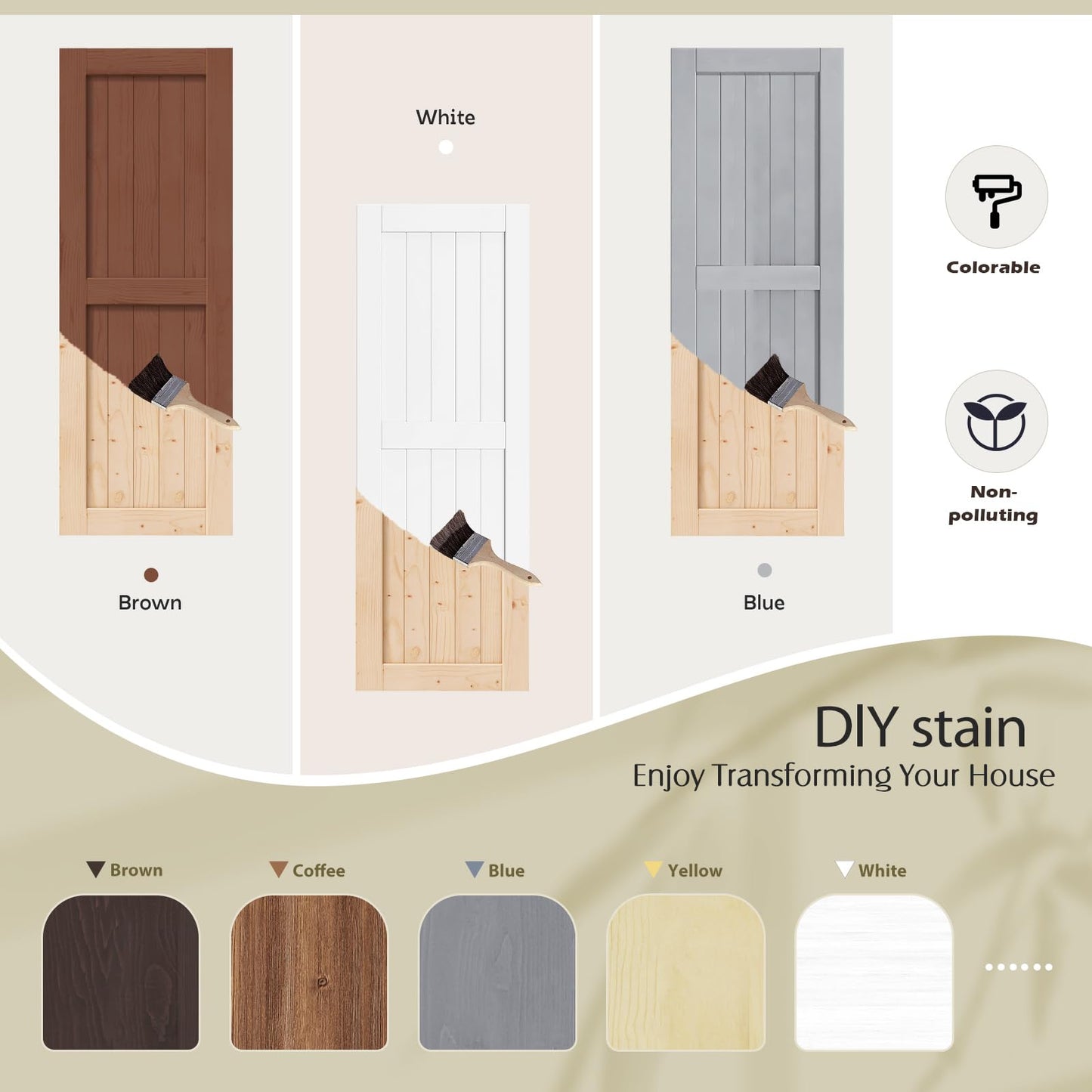 EaseLife 36in x 84in Sliding Barn Wood Door,Interior Doors,DIY Assemblely,Solid Natural Spruce Panelled Slab,Easy Install,Apply to Rooms & Storage Closet,H-Frame