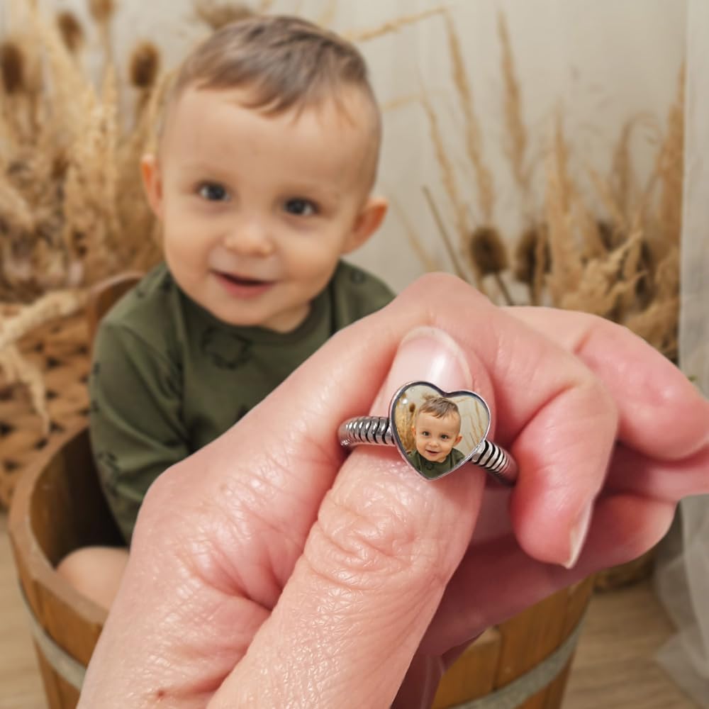 2Burned UK Personalised Love Heart Photo Charm Bead – Custom Picture Steel Jewellery – Fits European Style Charm Bracelets – Unique Gift for Mum, Wife, Girlfriend, Baby Scan Keepsake