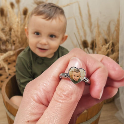 2Burned UK Personalised Love Heart Photo Charm Bead – Custom Picture Steel Jewellery – Fits European Style Charm Bracelets – Unique Gift for Mum, Wife, Girlfriend, Baby Scan Keepsake